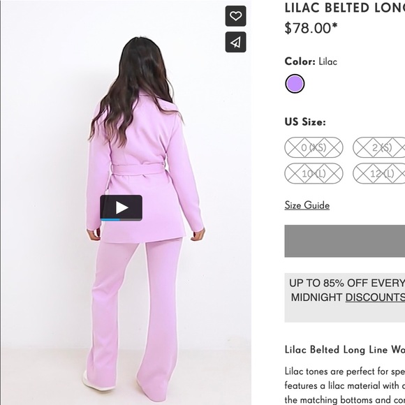 Lilac Belted Suit Set (Blazer +Pants) NWOT - Picture 6 of 7